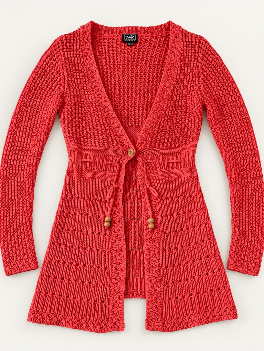 Coral red Knit Long Cardigan Sweater coral